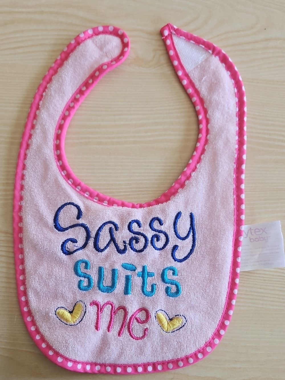 Playtex Pink Baby Bib with 'Sassy Suits Me' Embroidery